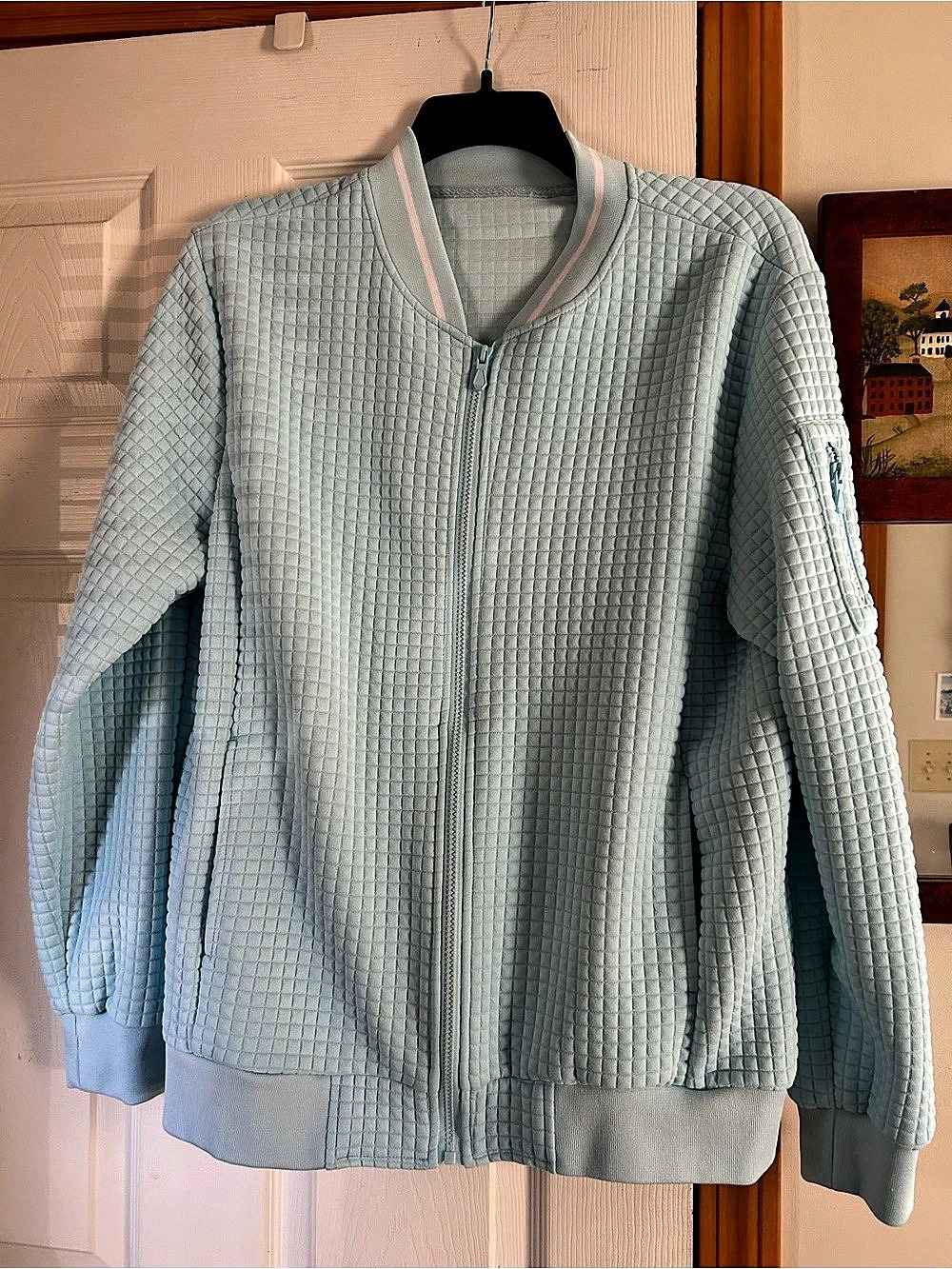 Quilted Bomber Jacket in Blue Like New